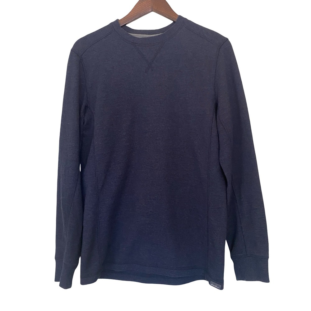 Eddie Bauer Mens Small Navy Blue‎ Waffle Knit Thermal Long Sleeve Crewneck Shirt